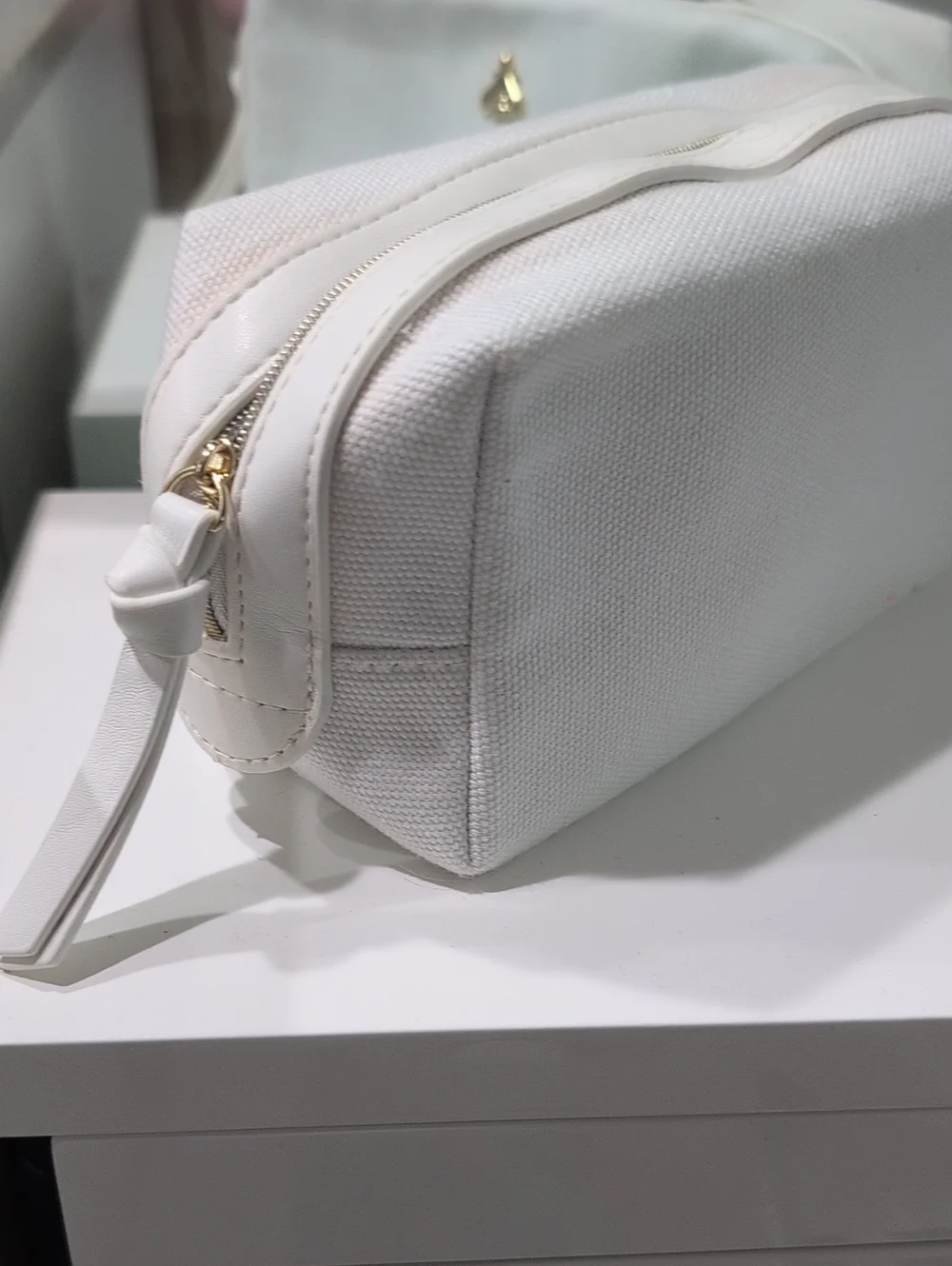 GUERLAIN White Canvas Cosmetic Case with Gold Bee Accent